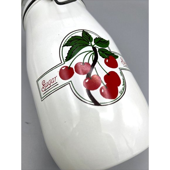 Vintage Cherries Glass Jar Canister Sugar 1.5L Hook & Wire Bale Lid - Picture 3 of 12